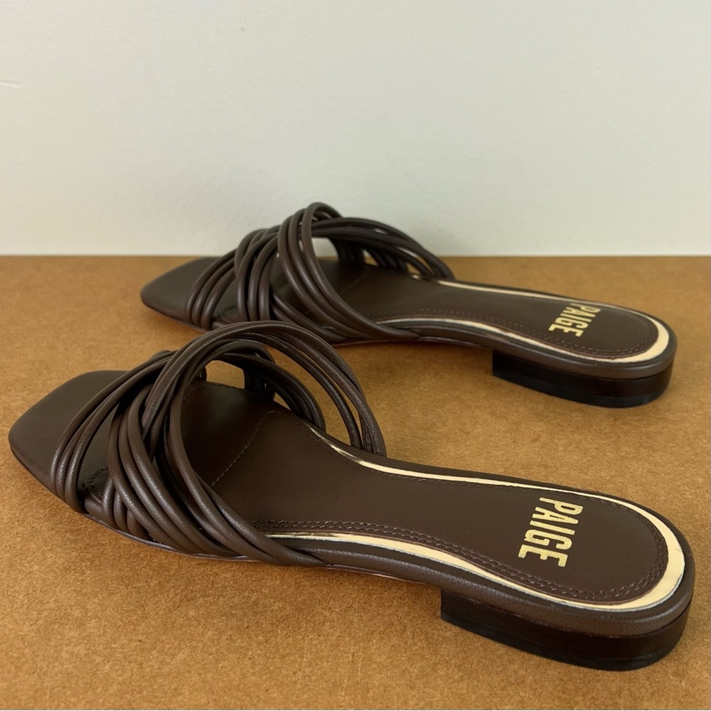 NEW PAIGE BROWN LEATHER FLAT SANDALS - Picture 7 of 13